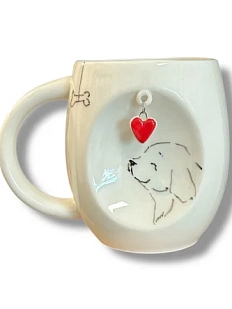Кружка ручной работы Собачка и косточкой с подвеской сердечком, керамика, 300 мл