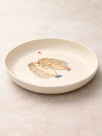 Тарелка ручной работы НАДО ЖЕ с росписью «Ёжики», белая, керамика, 19 см, фото 2.