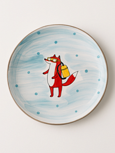 Тарелка ручной работы с бортиком Лис-дайвер, белая, 17 см