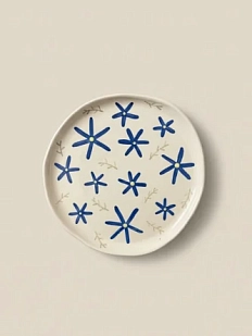 Тарелка ручной работы Малёма с росписью Синие цветы, керамика, 20 см