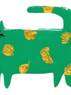 Брошь «Толстый кот», зелёный, дерево