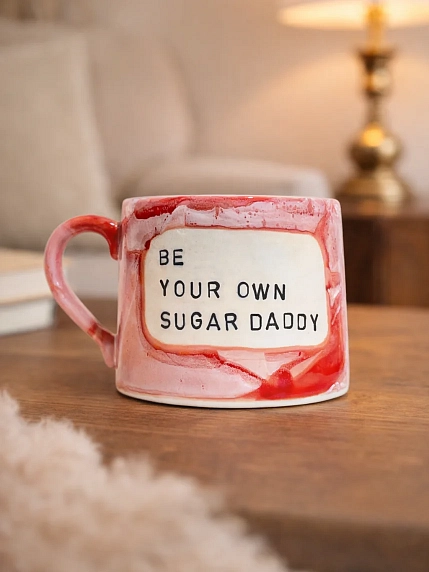 Кружка ручной работы Тата вытворяет/NF ceramics «Be your own sugar daddy», красная, керамика, 500 мл, фото 2.