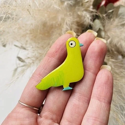 Брошь ручной работы «Голубь», зелёная, дерево, фото 2.