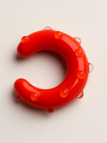 Кафф глянцевый, стекло, красный в горошек, фото 1.