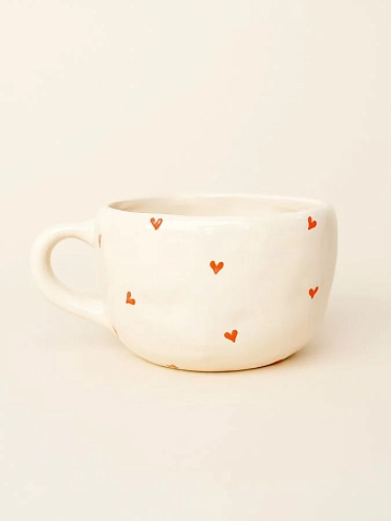 Кружка ручной работы Керамур «Сердечки», белая, керамика, 350 мл, фото 1.