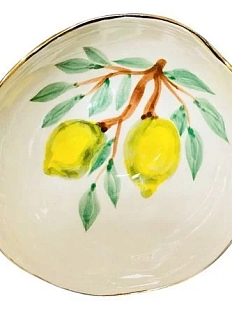 Пиала Верба керамика с золотистым краем ручной работы «Лимоны», керамика, 9 см