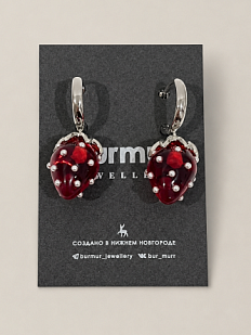 Серьги Бур.Мур «Варенье», родированная латунь, стекло, красные