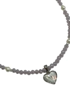 Чокер Хрустальный ручной работы с подвеской-сердечком из перламутра, сиреневый