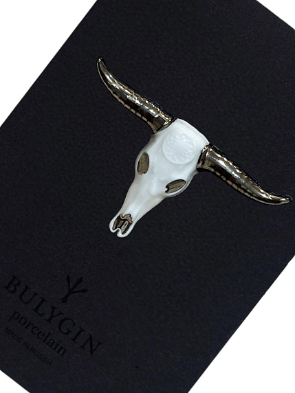 Брошь ручной работы Bulygin «Бык», бело-серебристая, фарфор, фото 3.
