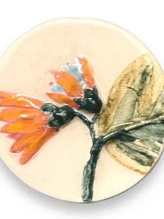 Брошь ручной работы Elizabeth Madar Оттиск трав, оранжевая, керамика