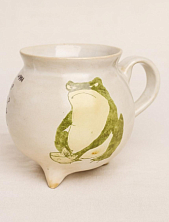 Кружка-котелок ручной работы Керумбия на ножках «Лягушка», песочная, керамика, 350 мл