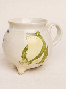 Кружка-котелок ручной работы на ножках «Лягушка», песочная, керамика, 350 мл