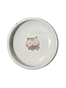 Пиала ручной работы Керемет «Котик с рыбкой», белая, керамика, 9 см