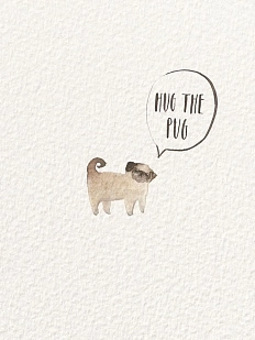 Открытка ЙЕТТИ «Hug the pug!», белая, А6
