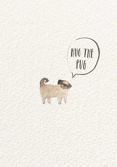 Открытка ЙЕТТИ «Hug the pug!», белая, А6, фото 1.