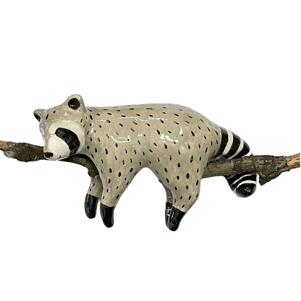 Керамическая подвеска Мама Черепаха интерьерная «Спящий енот», серый, фото 2.