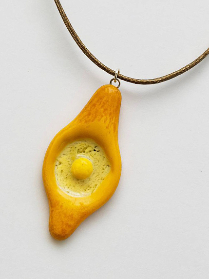 Подвеска керамическая ручной работы «Хачапури», оранжевый, фото 2.