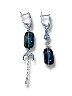 Серьги-конго Бур.Мур «Северное сияние», латунь, горный хрусталь, гематит