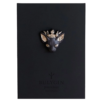 Брошь ручной работы Фарфор Булыгина «Королева кошек», чёрно-серебристая, фото 4.