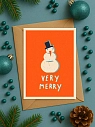 Открытка DARI DARI ретро со снеговиком на Новый год «Very Merry», А6, превью фото 3