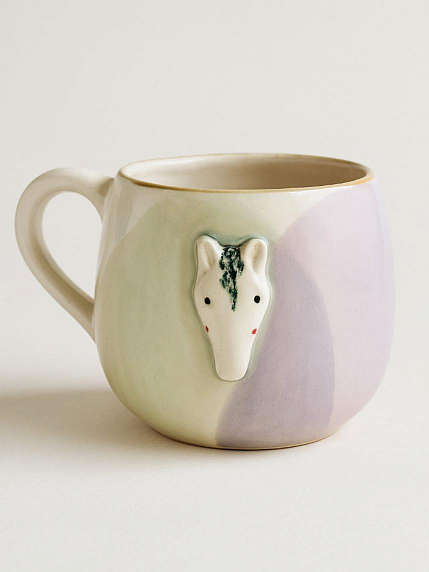 Кружка ручной работы с фигуркой «Лошадка», фиолетово-голубая, полуфарфор, 250 мл, фото 1.