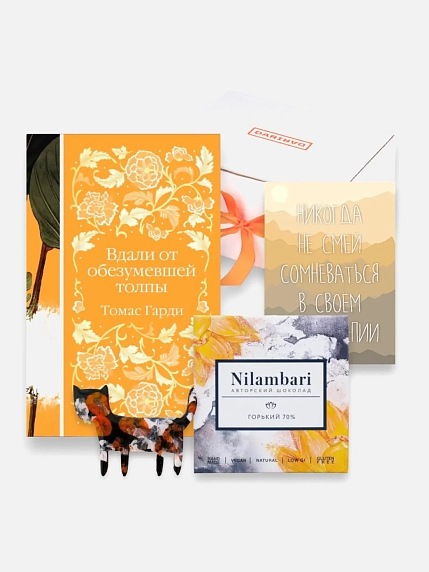 Подарочный набор с книгой «Вдали от обезумевшей толпы», брошью и шоколадом, фото 1.