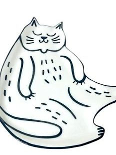 Фигурная тарелка ручной работы «Кот-гедонист», полуфарфор, 21 см