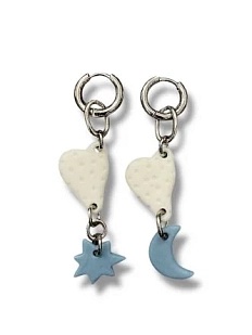 Асимметричные серьги-конго ручной работы с подвесками «Звезда и Луна», фарфор