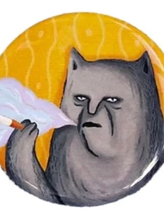 Закатной значок ШКЯ «Котик с сижкой», металл, 37 мм