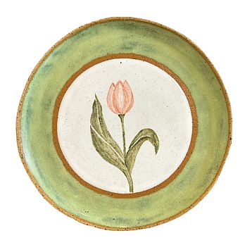 Тарелка ручной работы Тюльпан, зелёная, керамика, 21 см, фото 1.