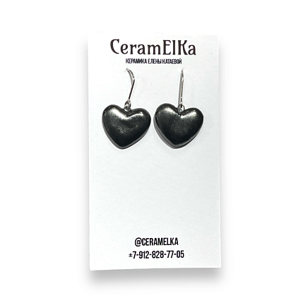 Серьги «Сердца металлик», керамика, фото 1.