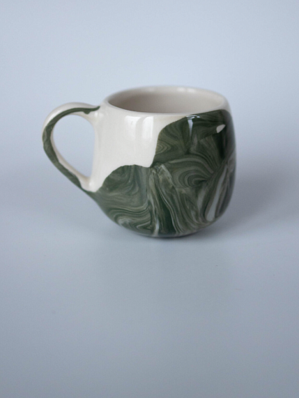 Кружка ручной работы круглая «Зелёный мрамор», керамика, 250 мл, фото 5.