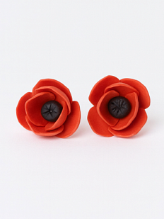 Серьги-гвоздики «Маки», полимерная глина