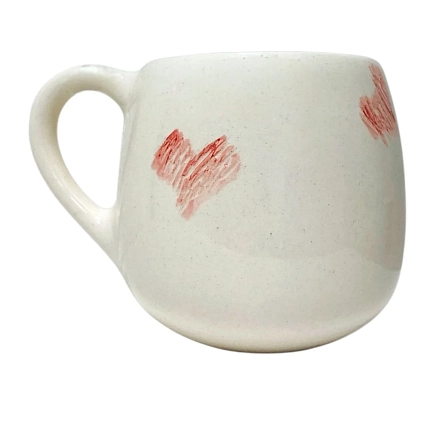 Кружка ручной работы Катя Вебер с розовыми сердечками, белая, полуфарфор, 350 мл, круглая, фото 2.