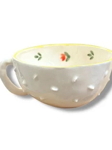 Кружка Быкова керамика с шипами и красными цветами, бело-жёлтая, керамика, 200 мл