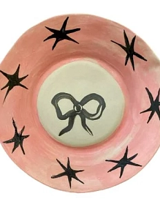 Тарелка ручной работы с Бантиком, розовая, глина, 16 см