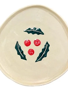 Тарелка ручной работы Малёма с росписью Ягоды омелы, керамика, 14,5 см