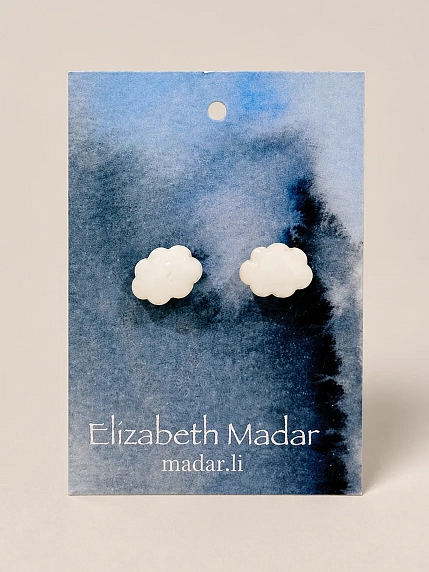 Серёжки-гвоздики Elizabeth Madar «Облако», керамика, белые, фото 1.
