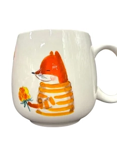 Кружка ручной работы Ким керамика с росписью Лисёнок с желтой малиной, фарфор, 400 мл