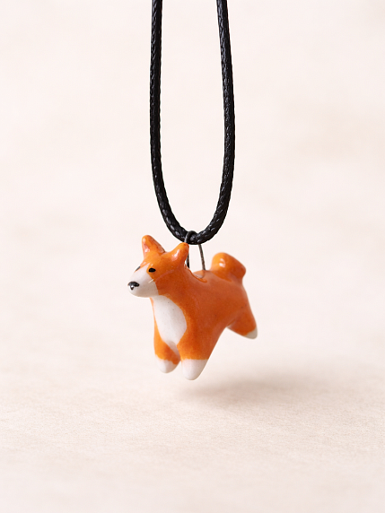 Подвеска ручной работы с собачкой «‎Сиба-ину»‎, керамика, фото 1.