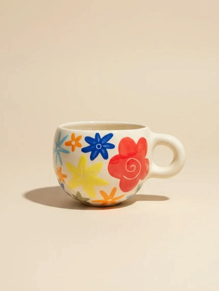 Кружка ручной работы Малёма с росписью Разноцветные цветочки, керамика, 300 мл, фото 2.
