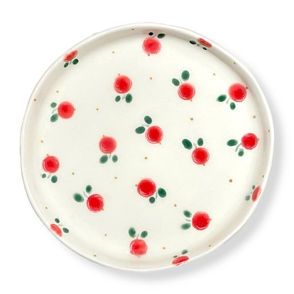 Блюдце ручной работы Чашки и поцелуи «Брусника», полуфарфор, 13 см, фото 1.