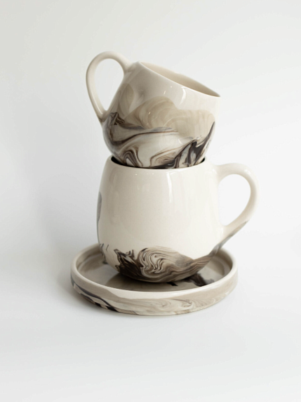 Кружка ручной работы мятая «Серый мрамор», керамика, 250 мл, фото 3.