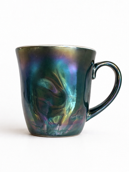 Кружка ручной работы NF ceramics «Идеальность идёт на**й», мятая, перламутровая, керамика, 400 мл, фото 2.