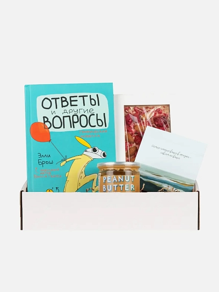 Подарочный набор на 23 февраля с книгой «Ответы и другие вопросы» и сладостями, фото 1.