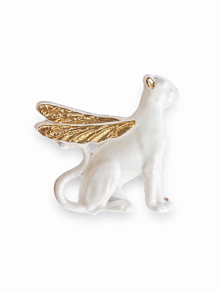 Брошь ручной работы Bulygin «Гепард», фарфор, бело-золотистая, фото 2.