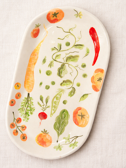 Тарелка ручной работы Йеллоускуп «Овощи», керамика, 23 см, фото 1.