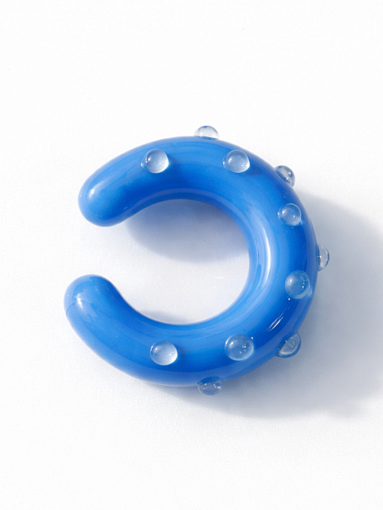 Кафф Лампджой глянцевый, стекло, васильковый, в объёмный горошек, фото 1.