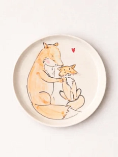 Тарелка ручной работы НАДО ЖЕ с росписью «Лис и лисёнок», белая, керамика, 14 см
