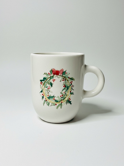 Кружка ручной работы «Новогодний венок», керамика, 400 мл, фото 1.